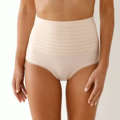 Afslankende gaineslip in glanstricot en jacquardtule - intense steun