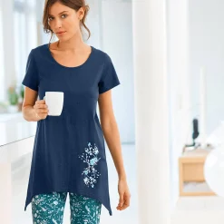 Asymmetrisch T-shirt met korte mouwen - marine