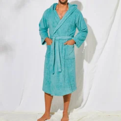 Badjas in lusjesbadstof, kraag met kap, unisex volwassenen