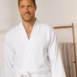 Badjas in lusjesbadstof met kimonokraag, unisex volwassenen