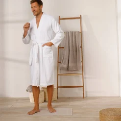 Badjas in lusjesbadstof met kimonokraag, unisex volwassenen