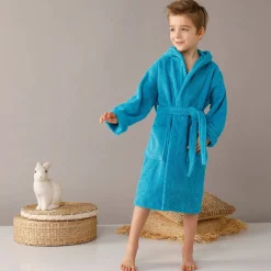 Badjas in lusjesbadstof met kap, voor kinderen
