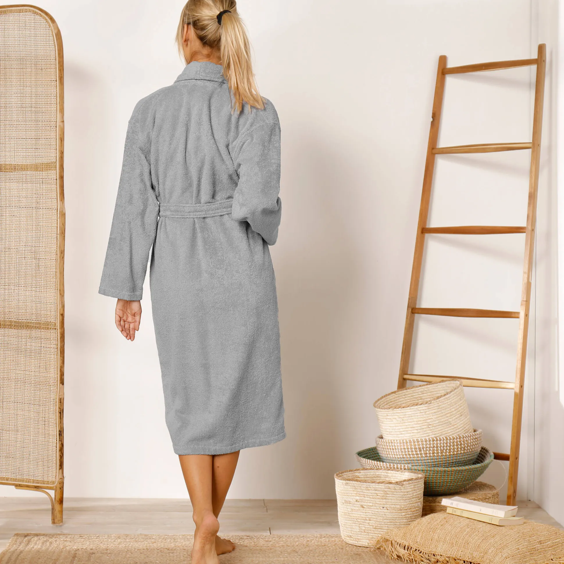 Badjas in lusjesbadstof met sjaalkraag, unisex volwassenen