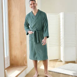 Badjas in lusjesbadstof met kimonokraag, unisex volwassenen