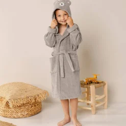 Badjas met kap voor kinderen, beertjesmotief, in katoen - 340 g/m2