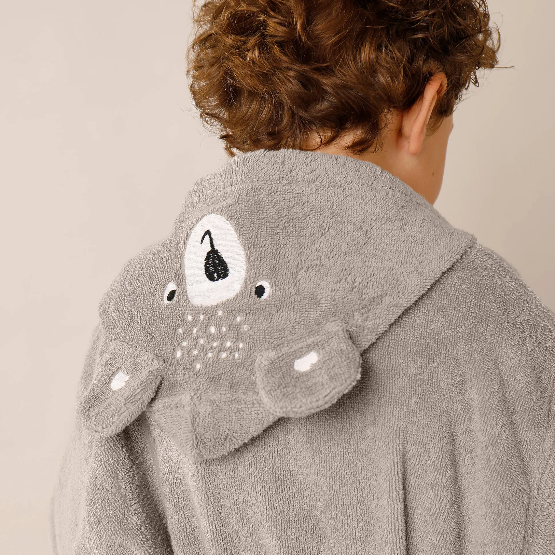 Badjas met kap voor kinderen, beertjesmotief, in katoen - 340 g/m2
