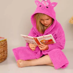 Badjas met kap, voor kinderen, eenhoornmotief, katoenen badstof - 340 g/m2
