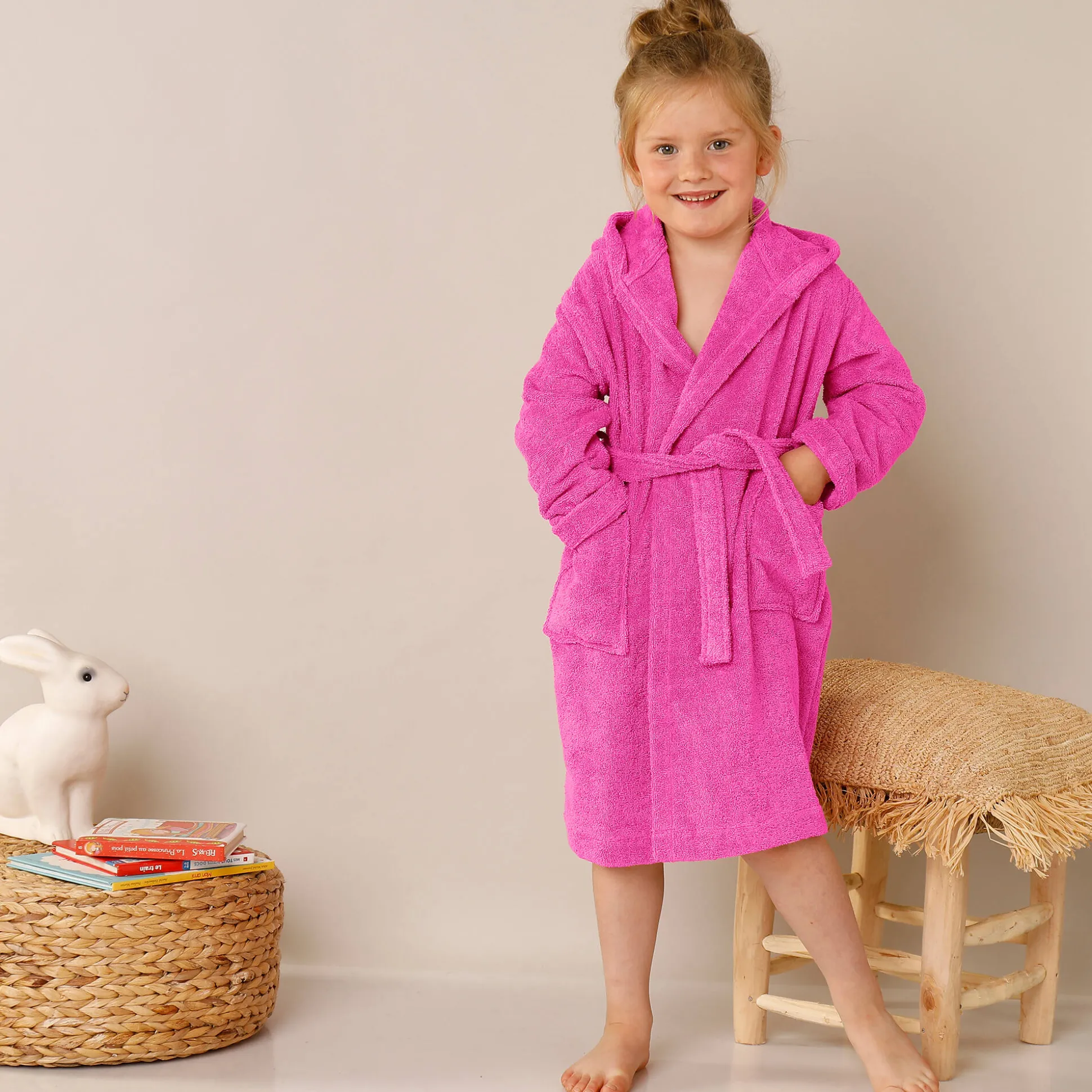 Badjas met kap, voor kinderen, eenhoornmotief, katoenen badstof - 340 g/m2