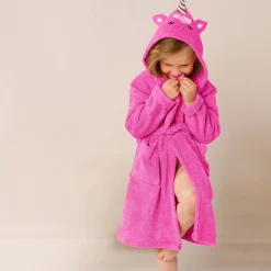 Badjas met kap, voor kinderen, eenhoornmotief, katoenen badstof - 340 g/m2