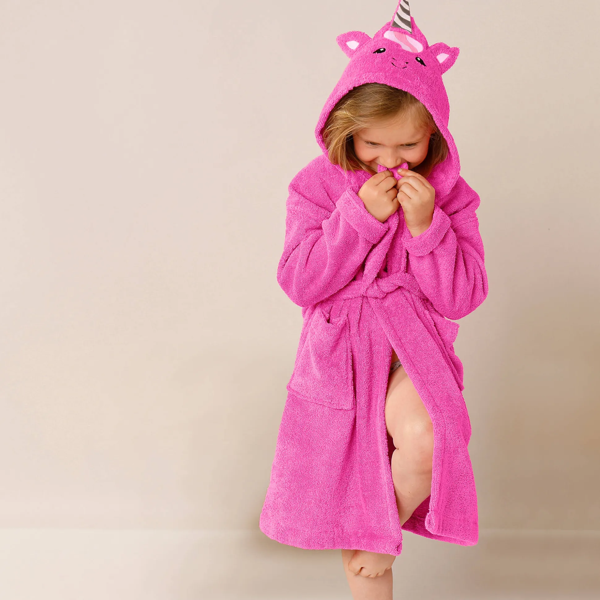 Badjas met kap, voor kinderen, eenhoornmotief, katoenen badstof - 340 g/m2