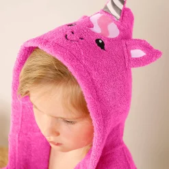 Badjas met kap, voor kinderen, eenhoornmotief, katoenen badstof - 340 g/m2