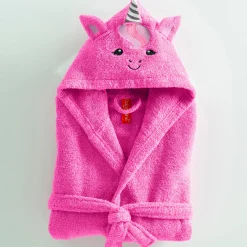 Badjas met kap, voor kinderen, eenhoornmotief, katoenen badstof - 340 g/m2