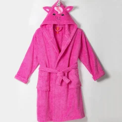 Badjas met kap, voor kinderen, eenhoornmotief, katoenen badstof - 340 g/m2