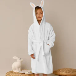 Badjas met kap, voor kinderen, konijnmotief, katoenen badstof - 340 g/m2