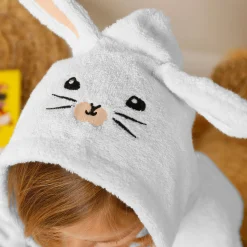 Badjas met kap, voor kinderen, konijnmotief, katoenen badstof - 340 g/m2