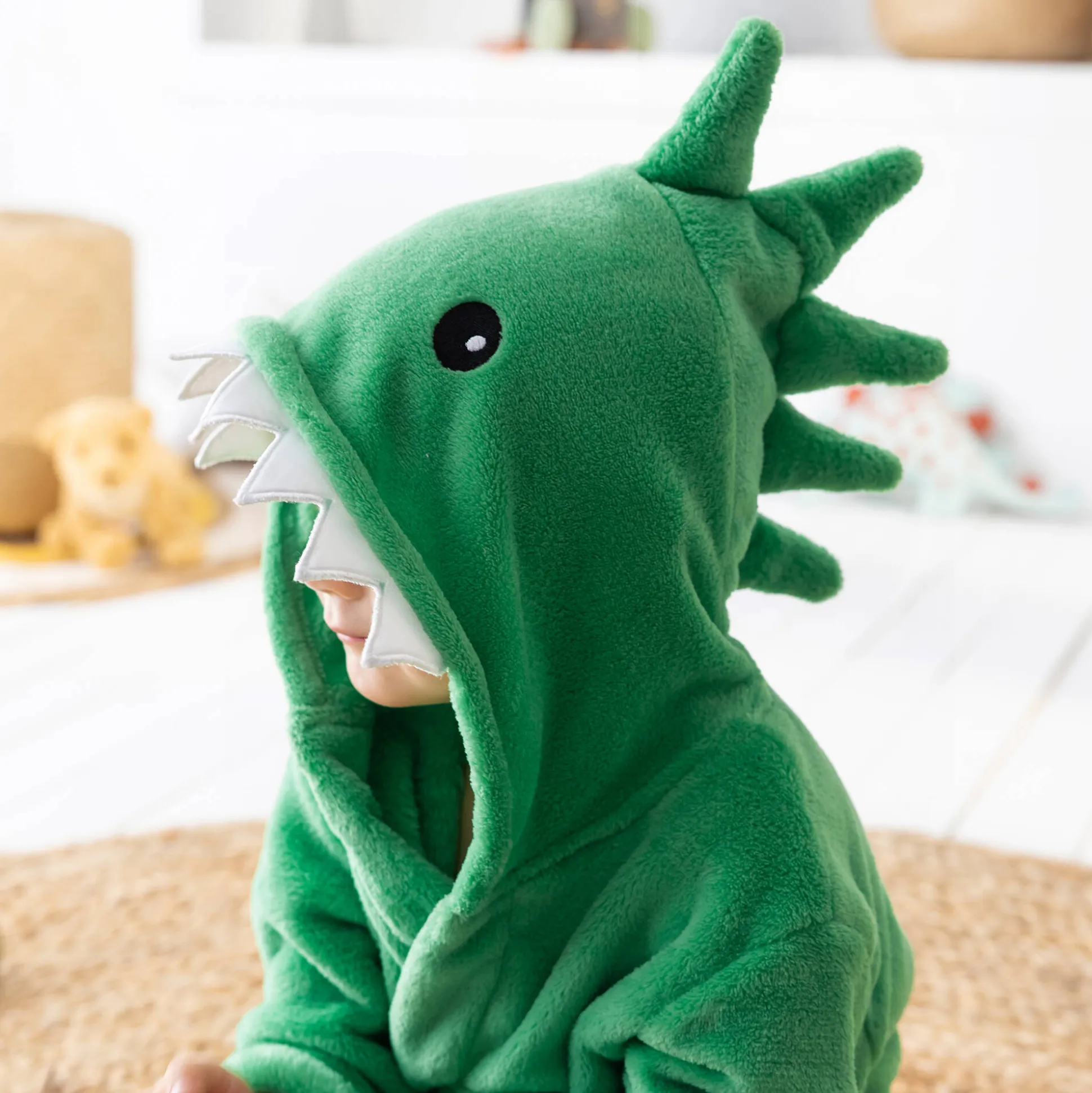 Badjas voor kinderen, dinosaurus, met kap, streelzachte microvezel