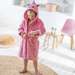 Badjas voor kinderen, eenhoorn, met kap, streelzachte microvezel