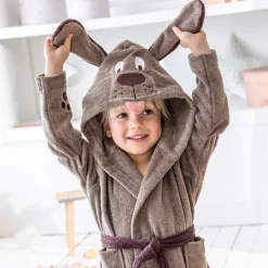 Badjas voor kinderen, hondmotief, katoenen badstof - 340 g/m2
