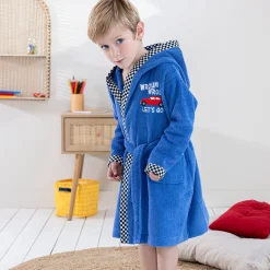 Badjas voor kinderen, kap met automotief, katoenen badstof - 340 g/m2