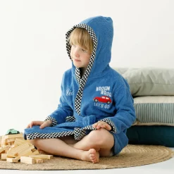 Badjas voor kinderen met kap en automotief, personaliseerbaar, katoenen badstof - 340 g/m2