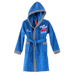 Badjas voor kinderen met kap en automotief, personaliseerbaar, katoenen badstof - 340 g/m2