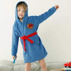 Badjas voor kinderen 'superheld', met kap, katoenen badstof - 340 g/m2