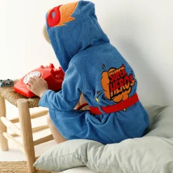 Badjas voor kinderen 'superheld', met kap, katoenen badstof - 340 g/m2
