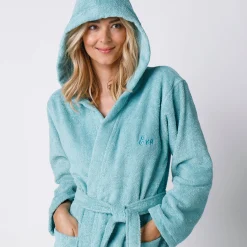 Badjas voor volwassenen, unisex, lusjesbadstof, personaliseerbaar