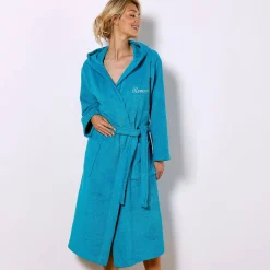 Badjas voor volwassenen, unisex, lusjesbadstof, personaliseerbaar