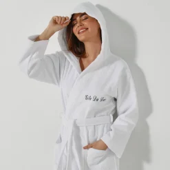 Badjas voor volwassenen, unisex, lusjesbadstof, personaliseerbaar