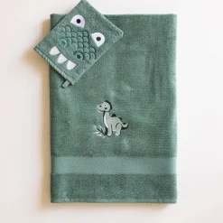 Badstofcollectie voor kinderen, geborduurd dinosaurusmotief, katoen - 380 g/m2