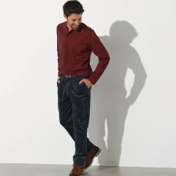 Bandplooibroek in velours met elastische tailleband
