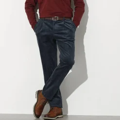 Bandplooibroek in velours met elastische tailleband