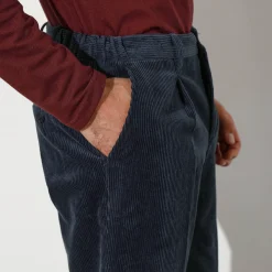 Bandplooibroek in velours met elastische tailleband