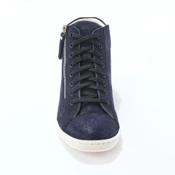 Basket montantes zippées en cuir souple effet irisé