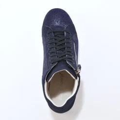 Basket montantes zippées en cuir souple effet irisé