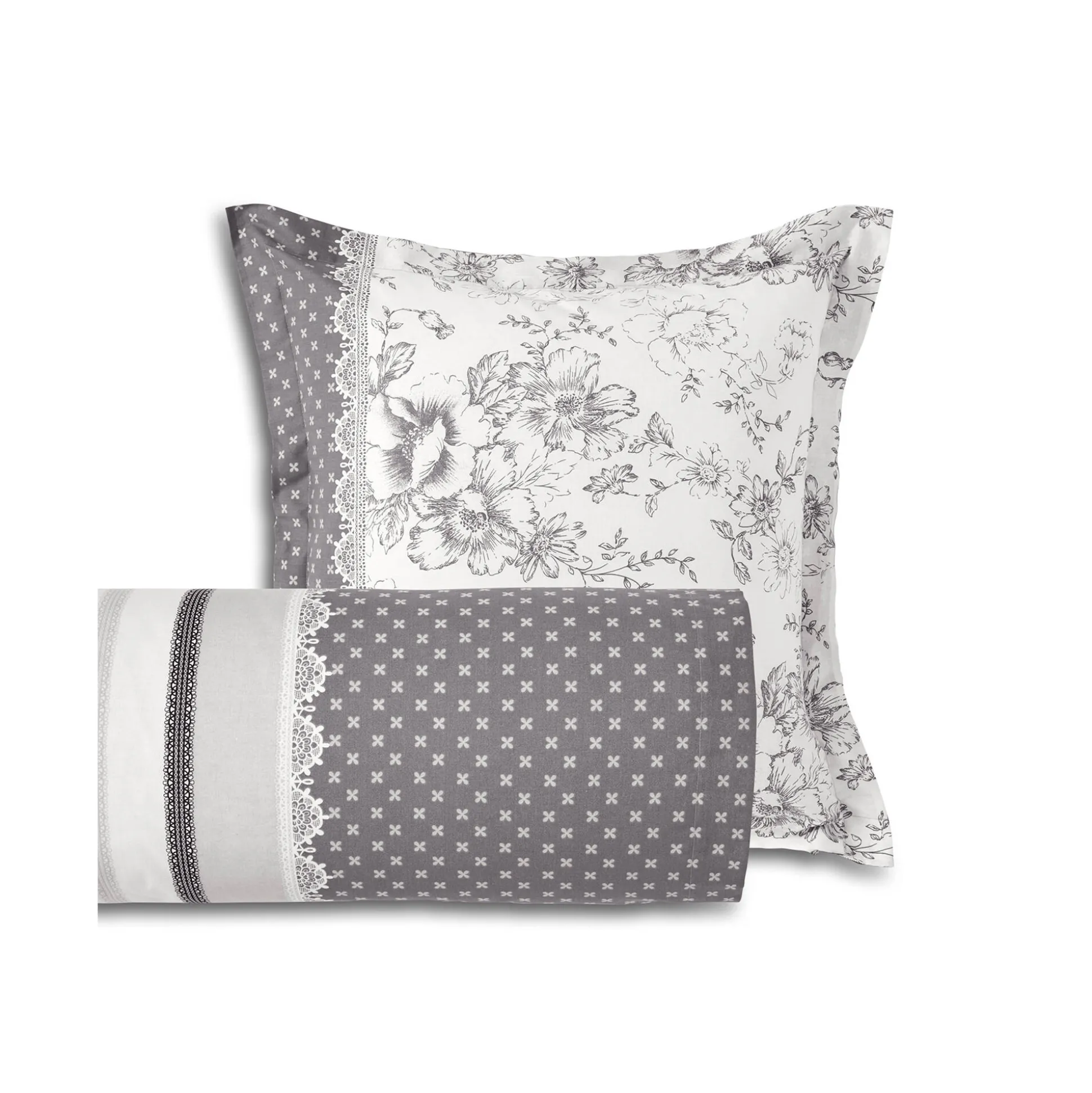 Bedlinnen Gabrielle in flanel met bloemenprint en kant