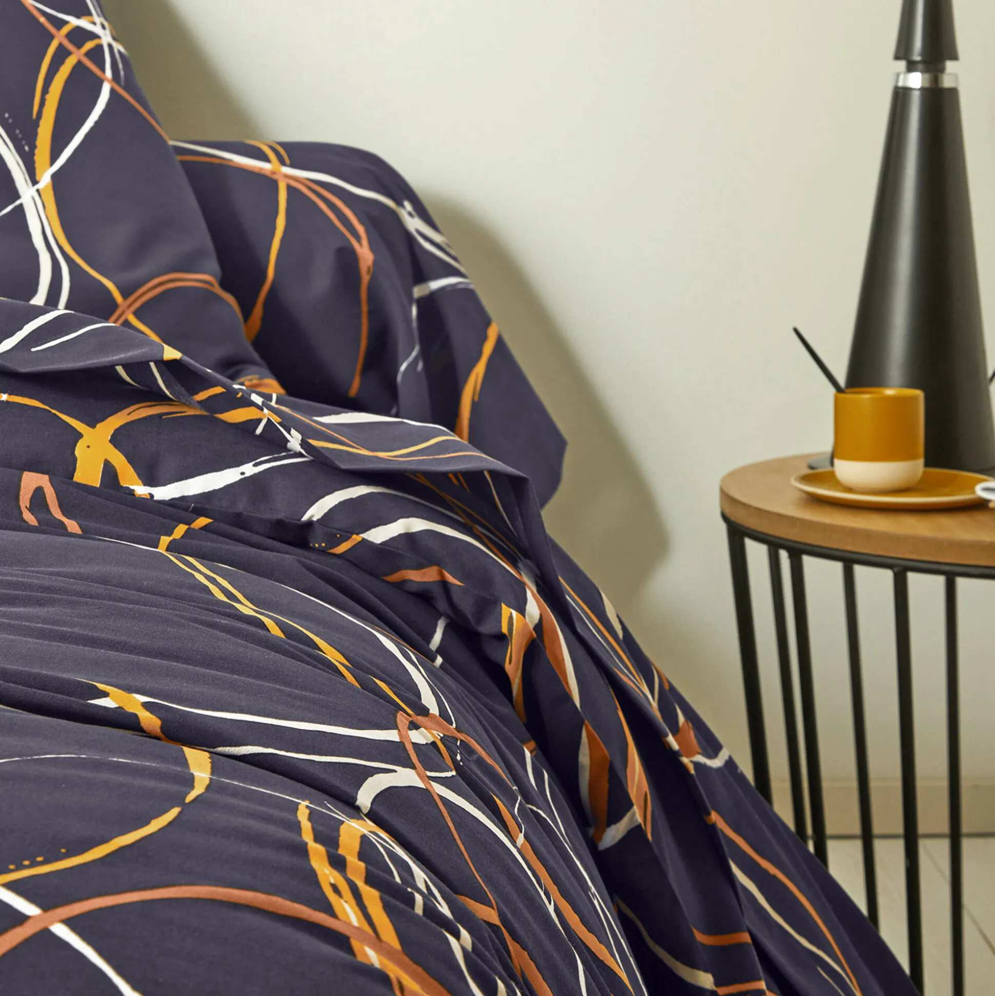 Bedlinnen in polyester-katoen Noémie met cirkelprint