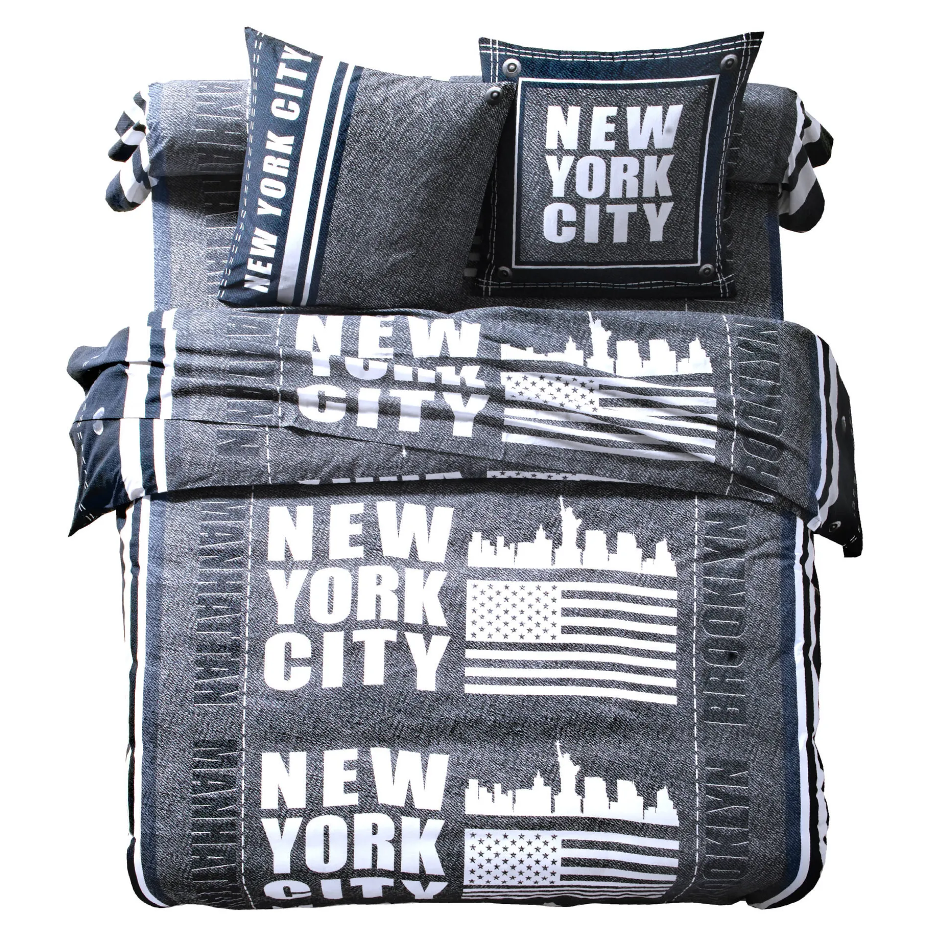 Bedlinnen Manhattan, in bedrukt polykatoen met New York print