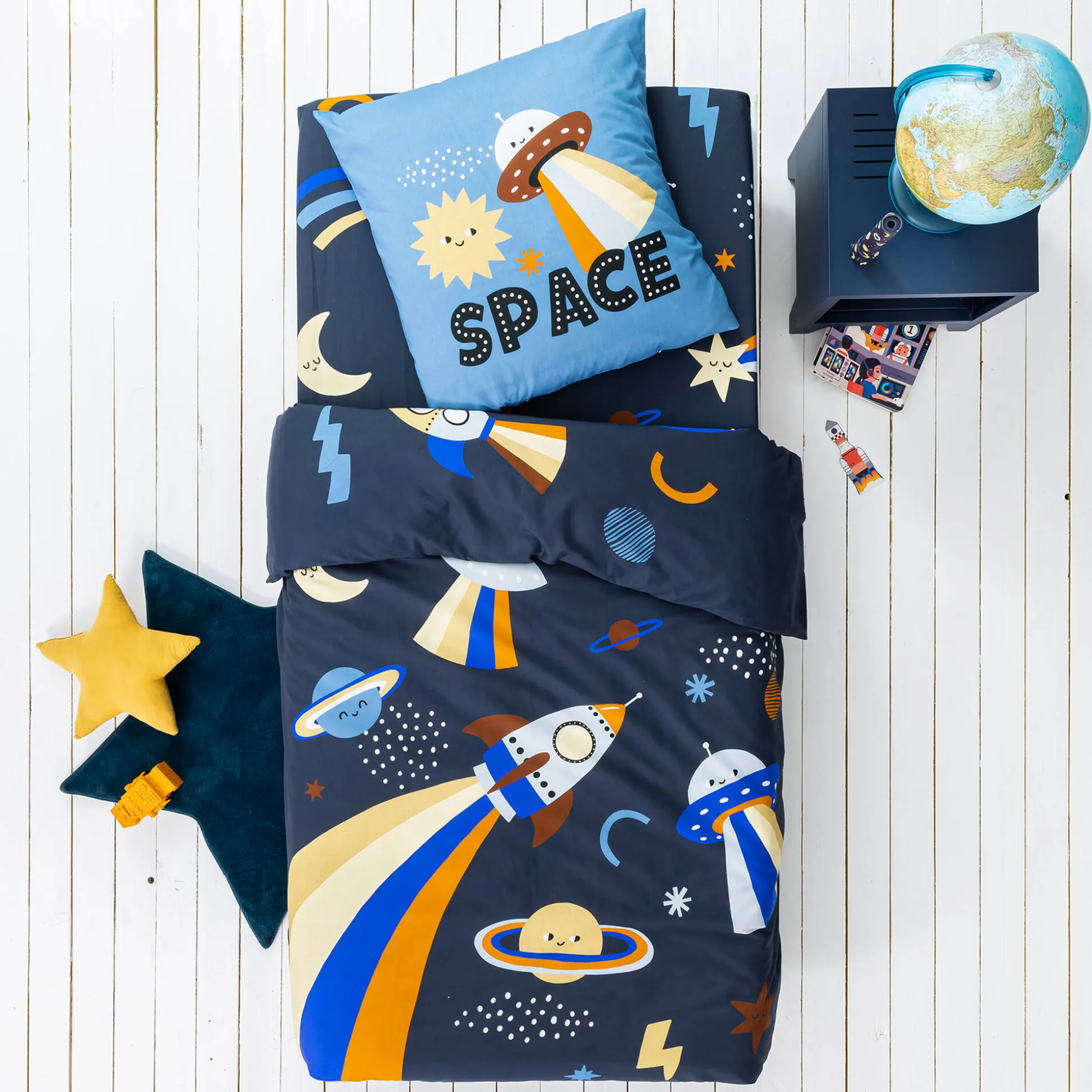 Bedlinnen voor kids, Galaxy met kattenprint, 1 persoon - katoen