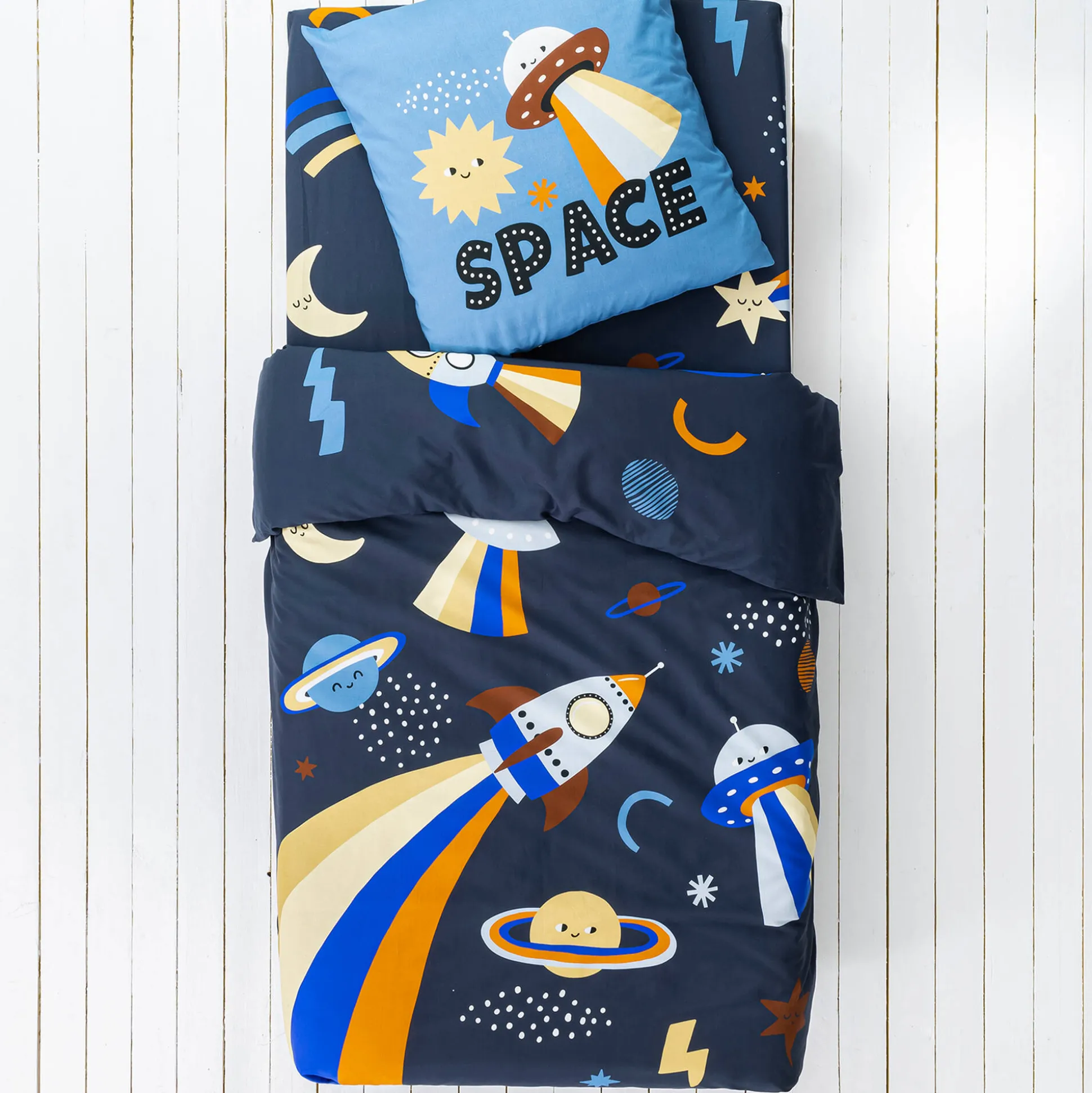 Bedlinnen voor kids, Galaxy met kattenprint, 1 persoon - katoen