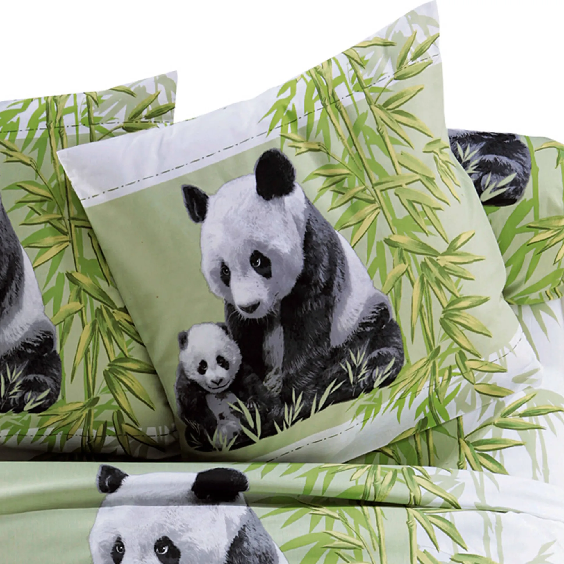 Bedrukt bedlinnen Pandas in polykatoen