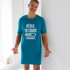 Bedrukt pyjamashirt in maximodel 'réveil en cours'