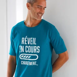 Bedrukt pyjamashirt in maximodel 'réveil en cours'