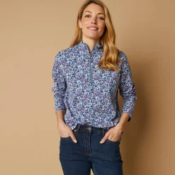 Bedrukt T-shirt met opstaande ritskraag