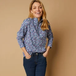Bedrukt T-shirt met opstaande ritskraag
