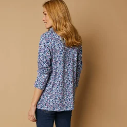 Bedrukt T-shirt met opstaande ritskraag