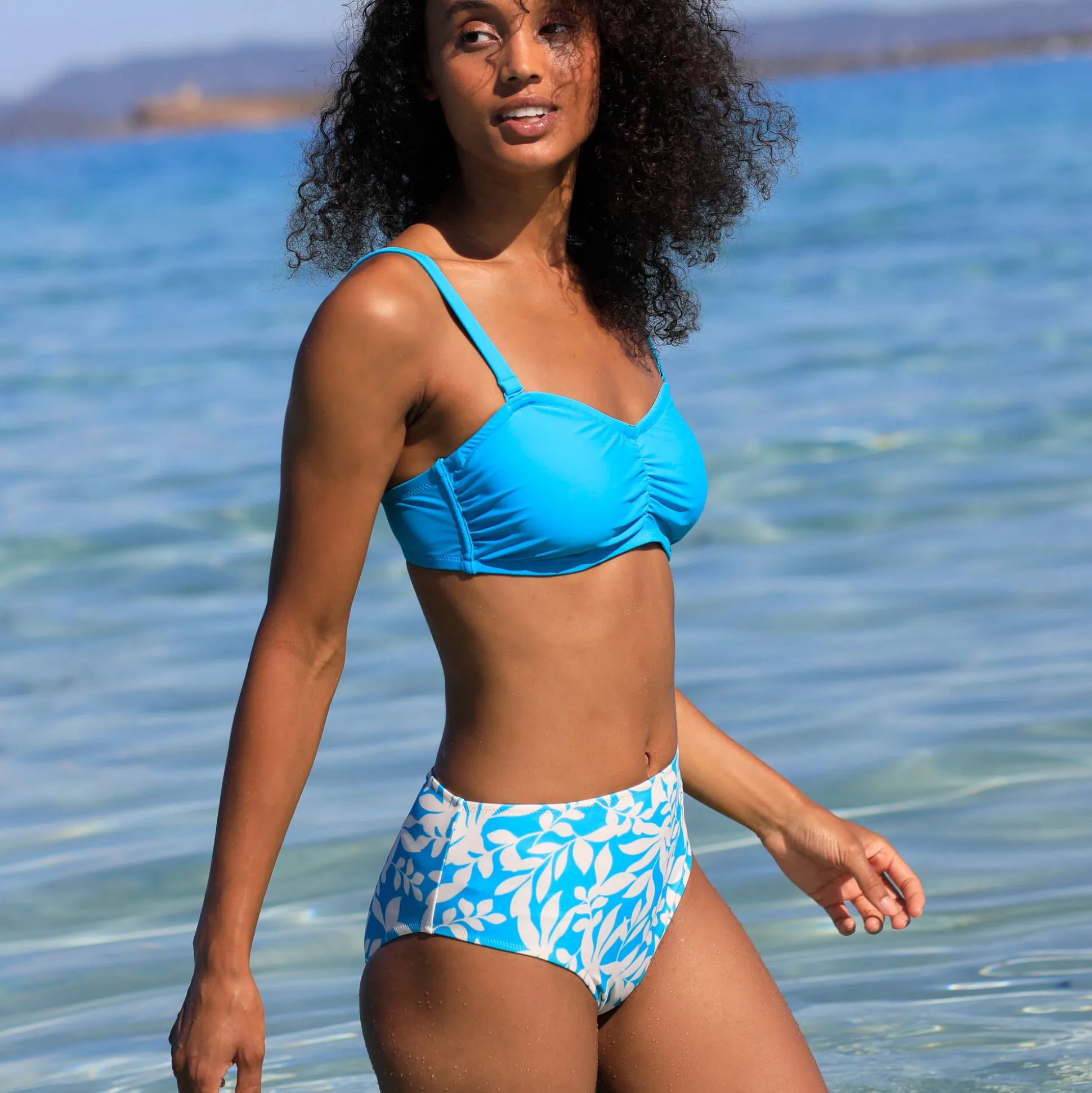 Bedrukte bikinislip met hoge taille Linao