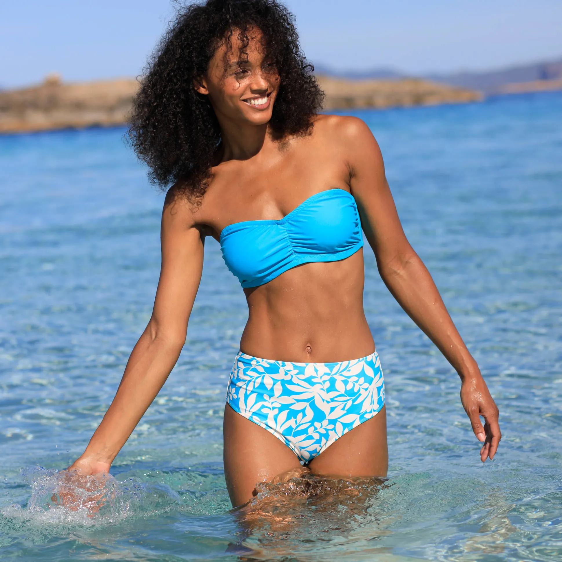 Bedrukte bikinislip met hoge taille Linao