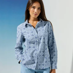Bedrukte bloes in chambray